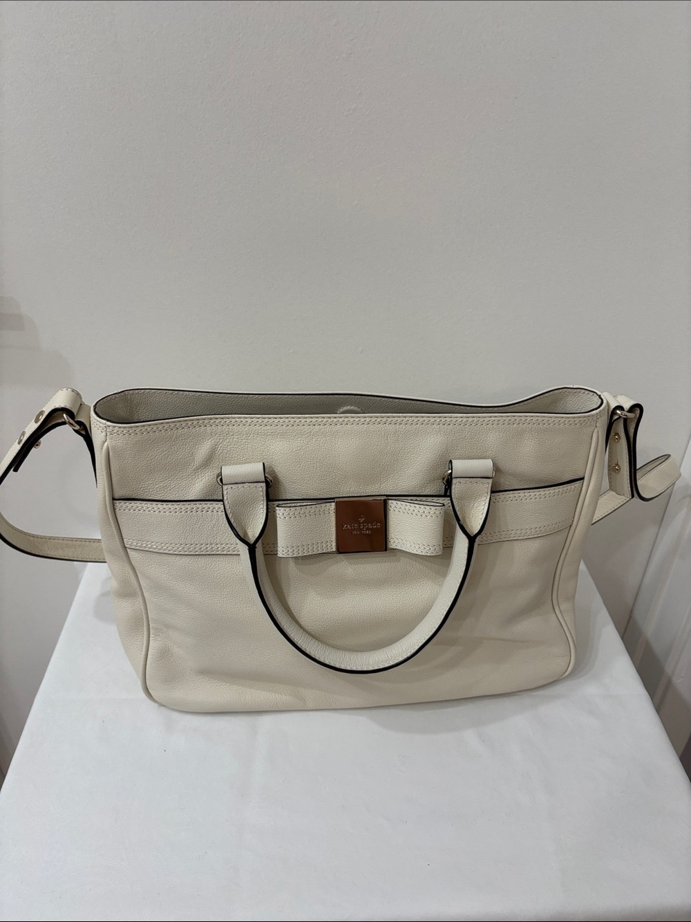 kate spade Cream Leather Shoulder Bag with Top Handles
